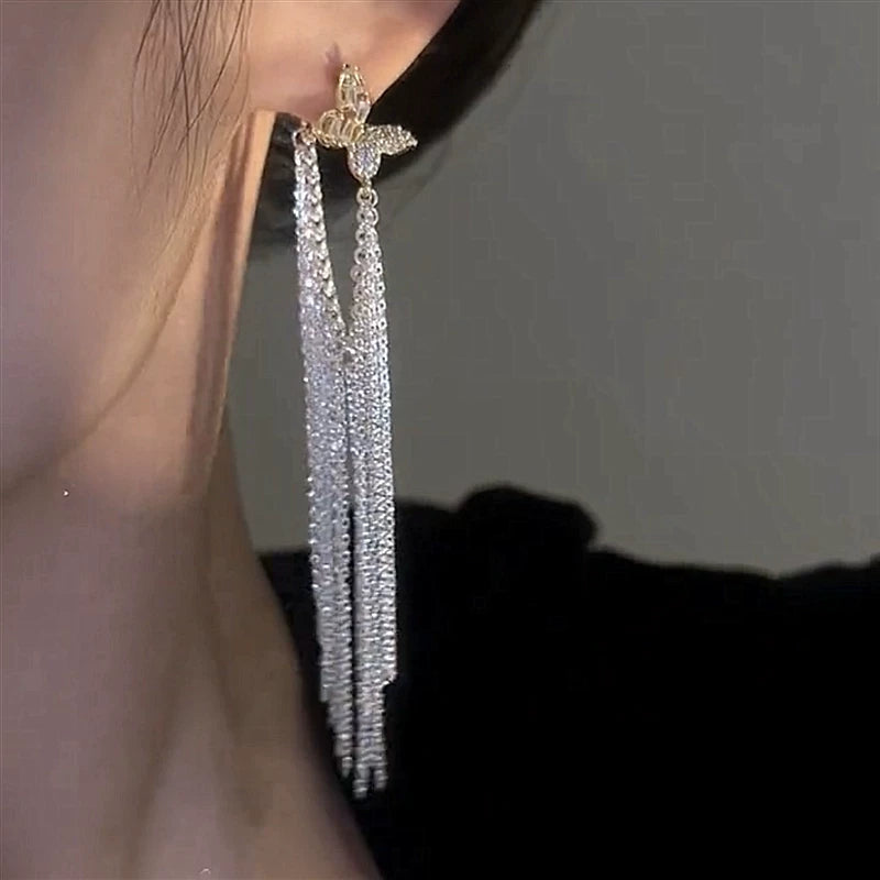 Butterfly Galaxy Tassel Earrings for Women – Silver Needle Long Drop Earrings, Lightweight Fashion Jewelry