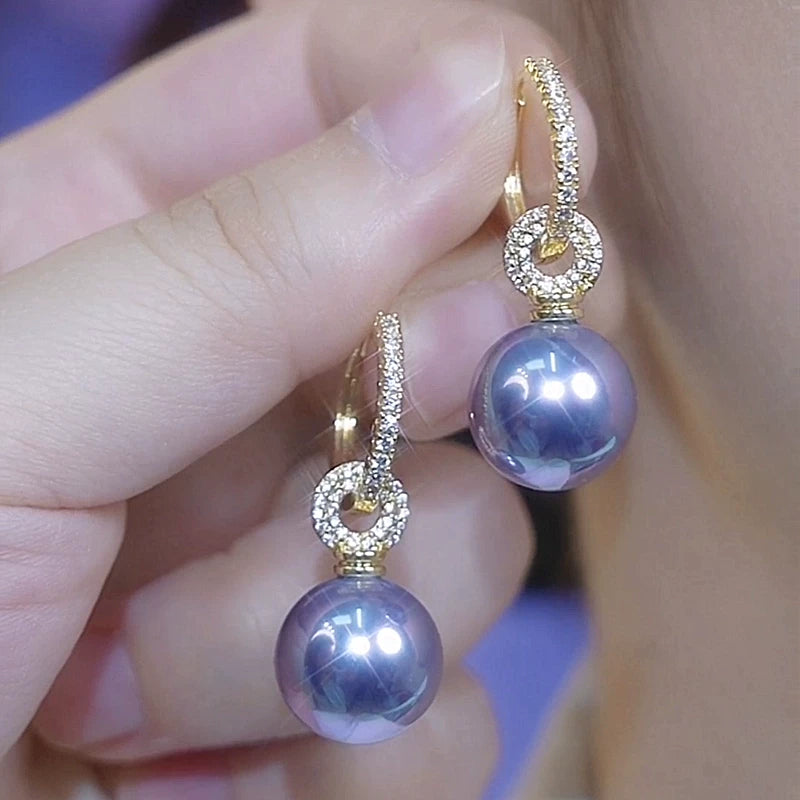 Purple Pearl Earrings for Women – Elegant Fashion Pearl Earrings, Lightweight Daily Jewelry