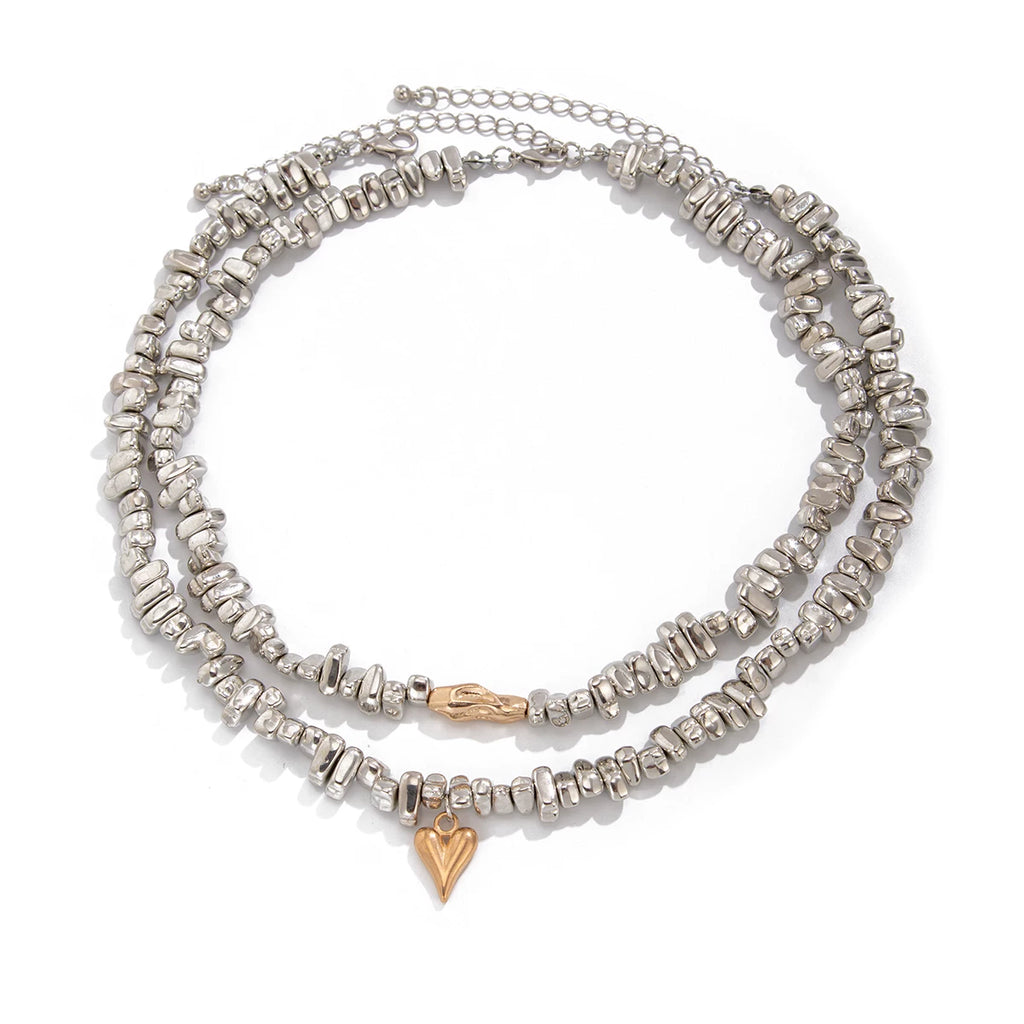 2-Piece Heart Shaped CCB Necklace Set for Men and Women – Hip Hop Style Matching Necklace Jewelry, Trendy Fashion Accessories