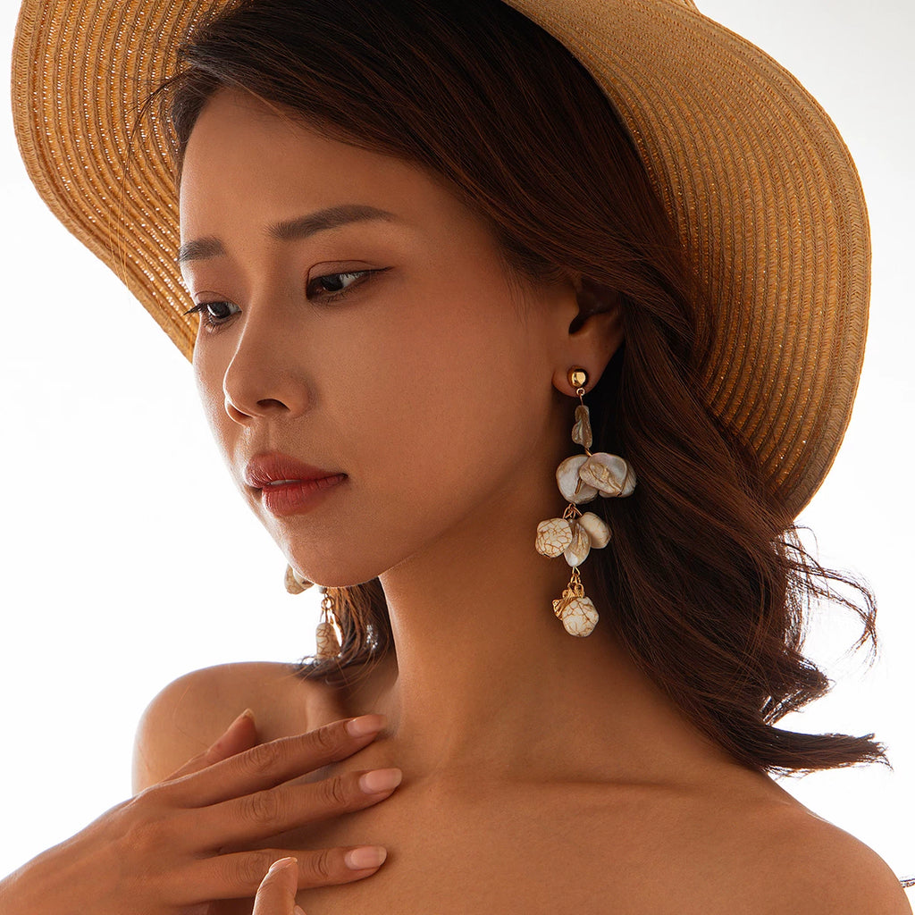 Tassel Imitation Turquoise Shell Earrings for Women – 2024 Retro Seaside Vacation Fashion Jewelry Accessories