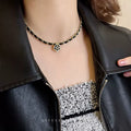 Black Leather Rope Camellia Pendant Necklace for Women – Retro Style Fashion Necklace
