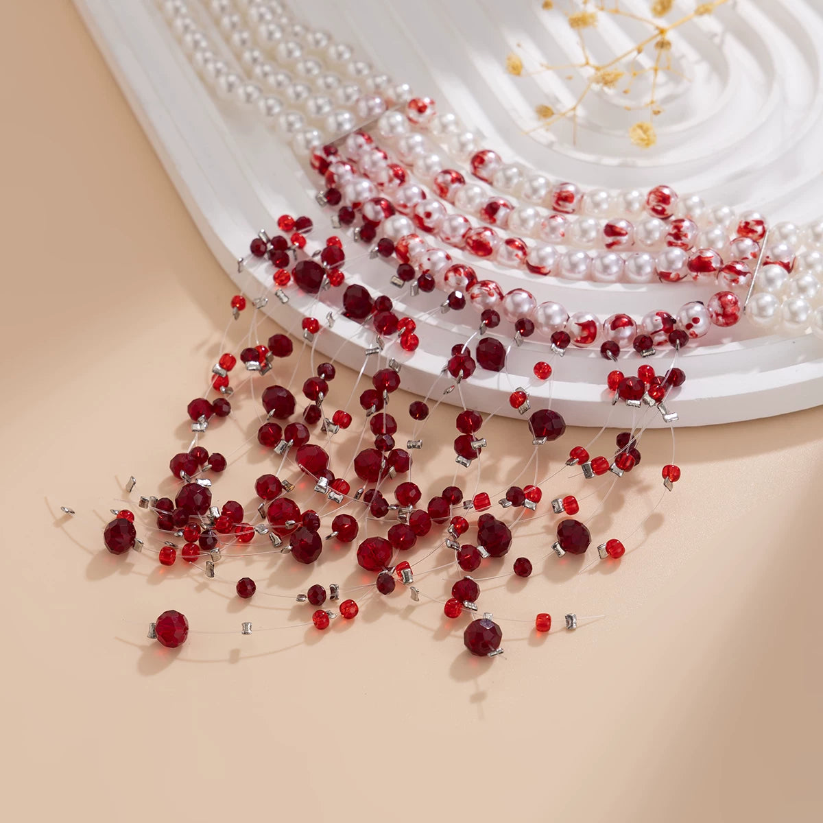 Halloween Gothic Blood Drop Multi-Layer Choker Necklace for Women – Imitation Pearl Cosplay Jewelry for Halloween & Christmas