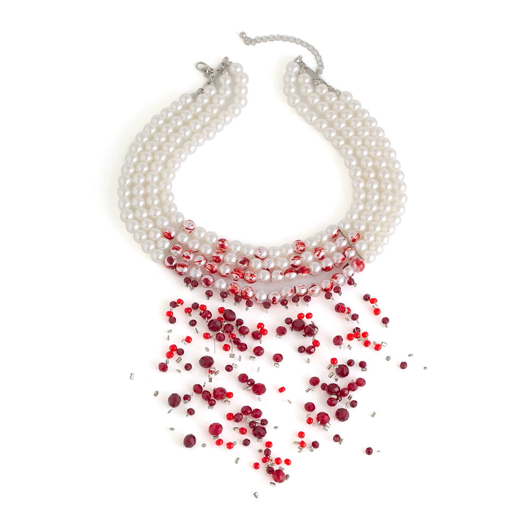 Halloween Gothic Blood Drop Multi-Layer Choker Necklace for Women – Imitation Pearl Cosplay Jewelry for Halloween & Christmas
