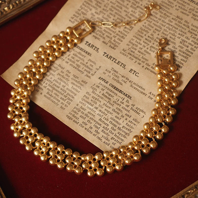 Fanhua G Family Gold Beads Medieval Vintage Necklace for Women – European & American Retro Palace Style Choker Fashion Jewelry