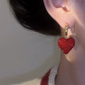Candy Red Peach Heart Earrings for Women – Copper Alloy Retro Hong Kong Style Fashion Earrings