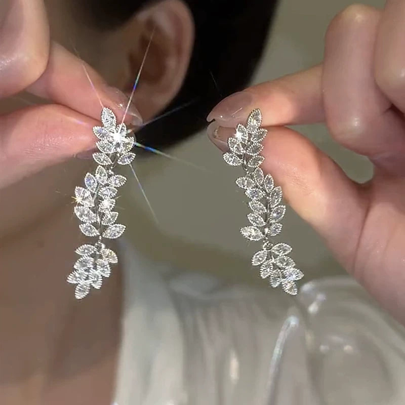 Zircon Wheat Ear Tassel Earrings for Women – S925 Silver Needle Long Drop Fashion Earrings