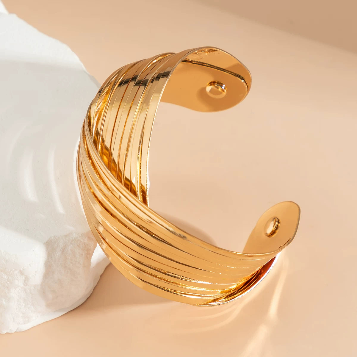 Striped Figure Eight Open Cuff Bracelet for Women – European & American Spring Summer Trendy Niche Design Fashion Jewelry