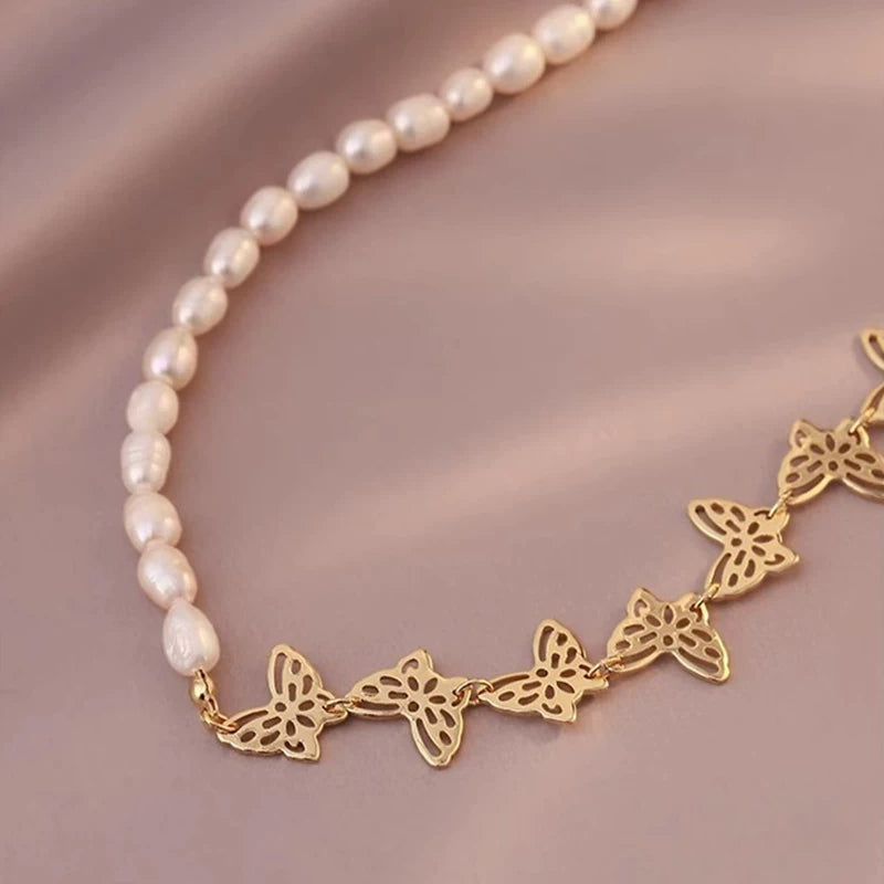 Freshwater Pearl Butterfly Clavicle Necklace for Women – Minimalist Fashion Neck Chain