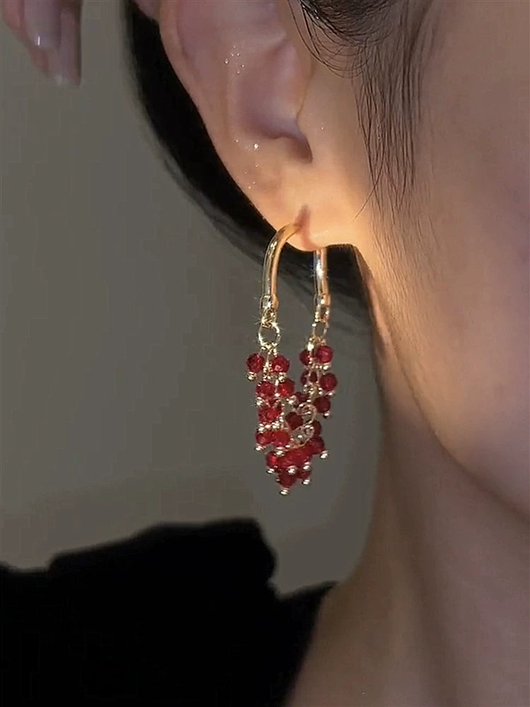 Red Crystal Ethnic Style Earrings for Women – Vintage Inspired Statement Fashion Earrings