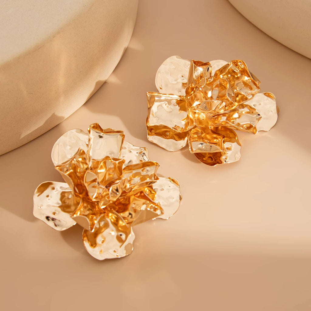 Multi-Layer Pleated Flower Stud Earrings For Women 2025 Summer Hip-Hop Trend Fashion Personality Internet Celebrity Travel Ear Jewelry