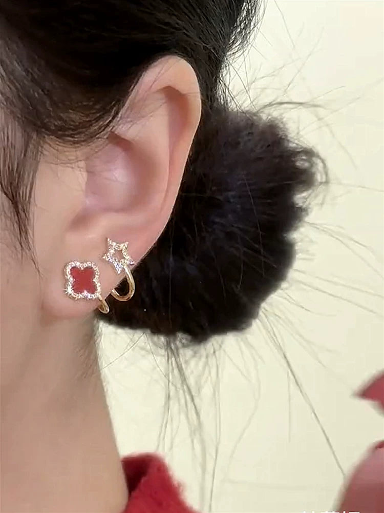 S925 Sterling Silver Needle Red Flower Earrings for Women – Lightweight Floral Fashion Earrings