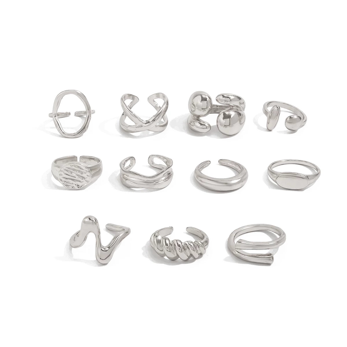 11-Piece Irregular Hollow Ring Set, Trendy, Fashionable And Versatile Accessories For Internet Celebrity Photo Shoots