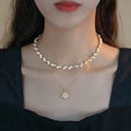 Double Layer Braided Pearl Necklace for Women – Camellia Pendant Clavicle Chain