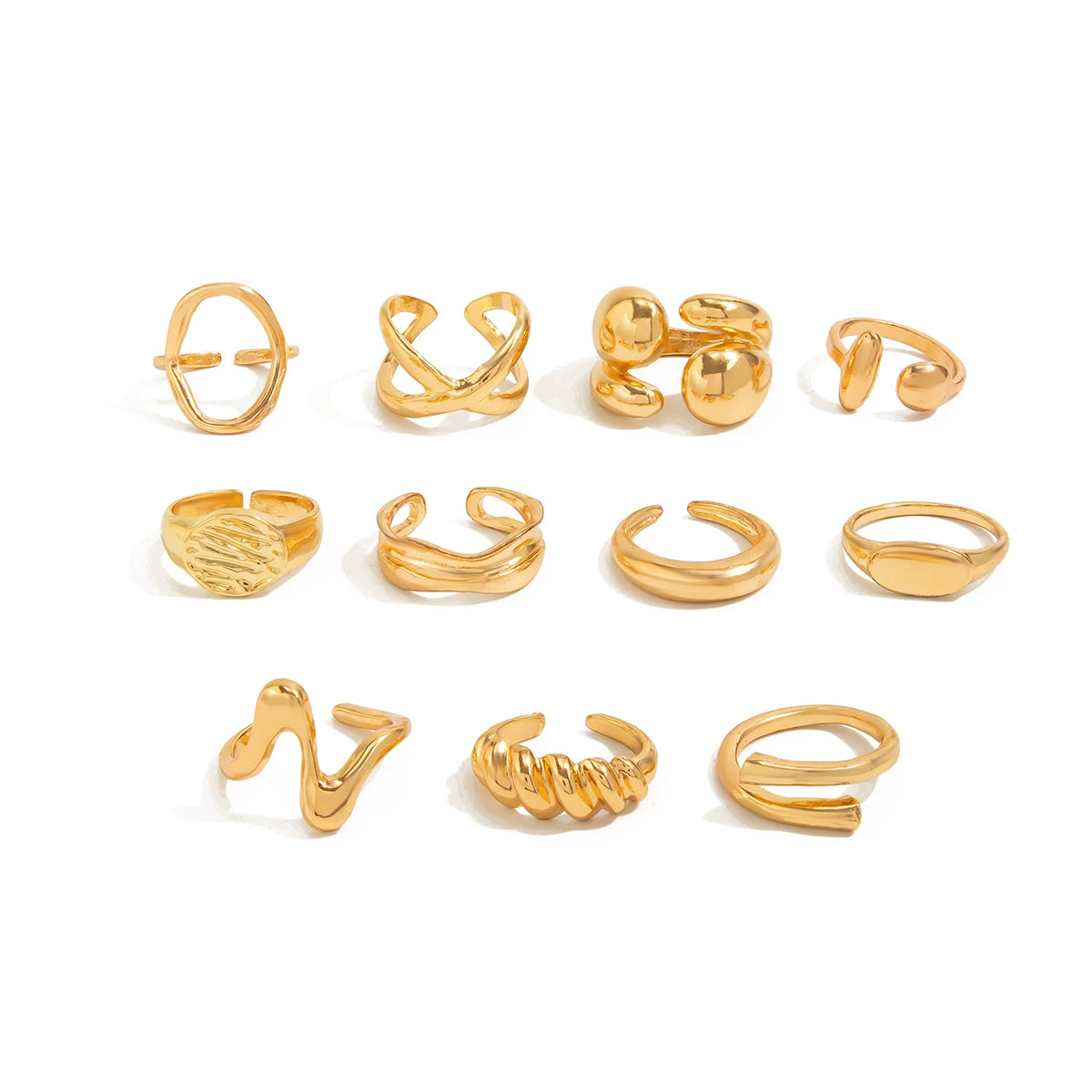 11-Piece Irregular Hollow Ring Set, Trendy, Fashionable And Versatile Accessories For Internet Celebrity Photo Shoots