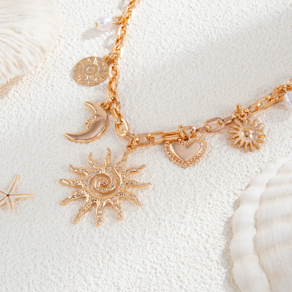 Tassel Sun Moon & Heart Necklace for Women – Clavicle Chain Design