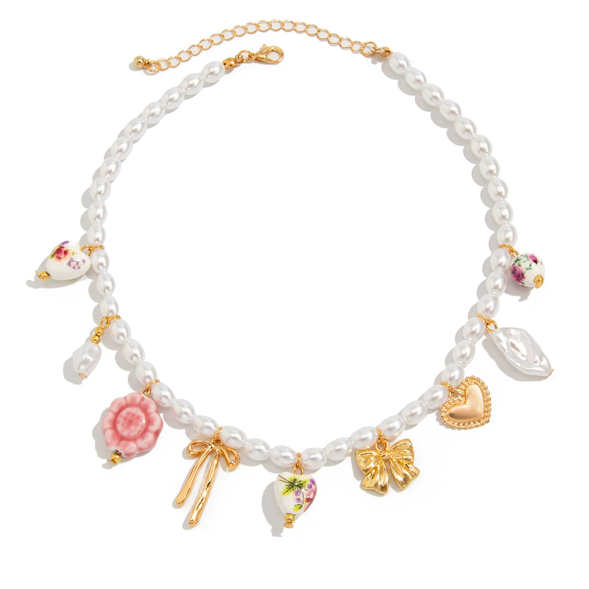 Bow Ceramic Shell Imitation Pearl Necklace for Women – Clavicle Chain Design