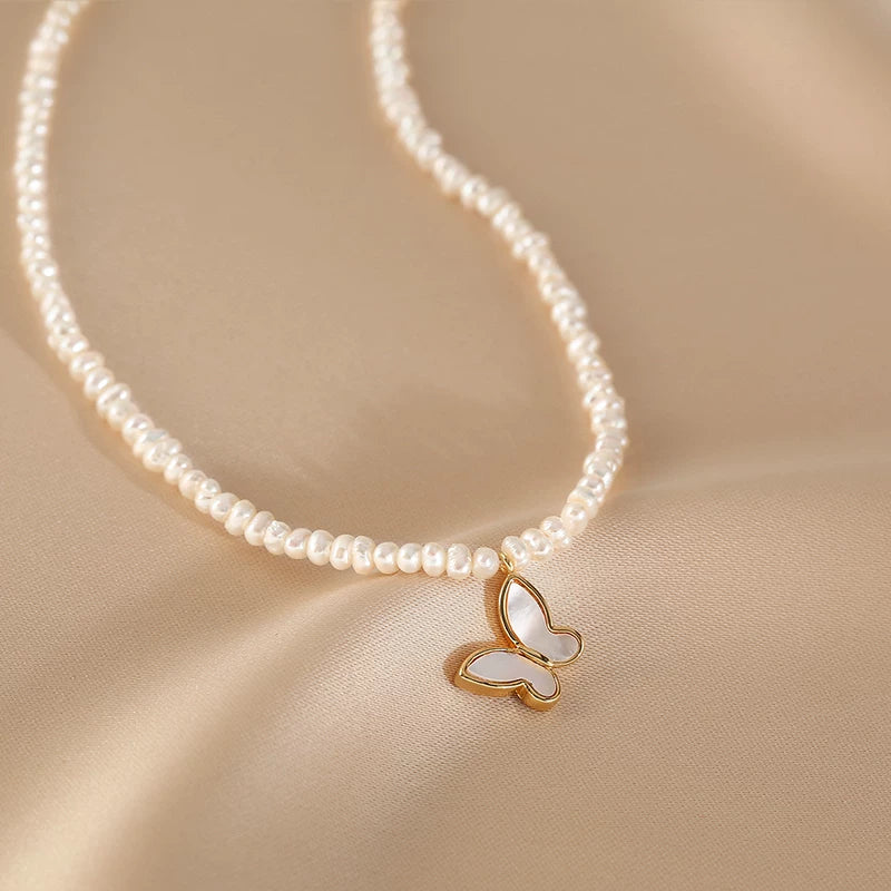 Millet Pearl Butterfly Clavicle Necklace for Women – Natural Freshwater Pearl Fashion Necklace