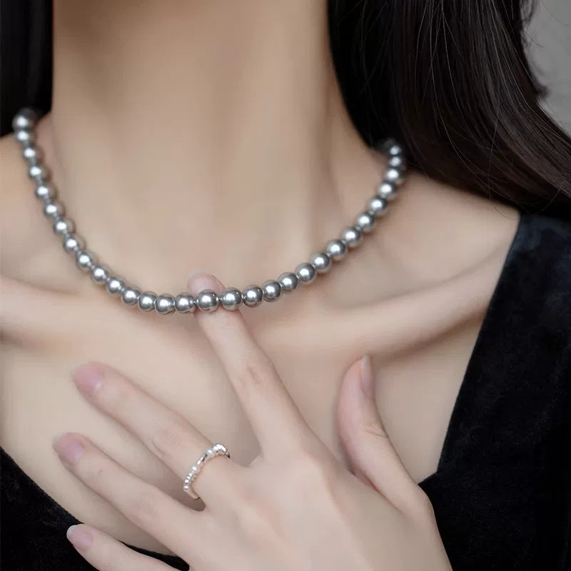 British Style Silver Gray Round Pearl Necklace for Women – Clavicle Chain Fashion Necklace