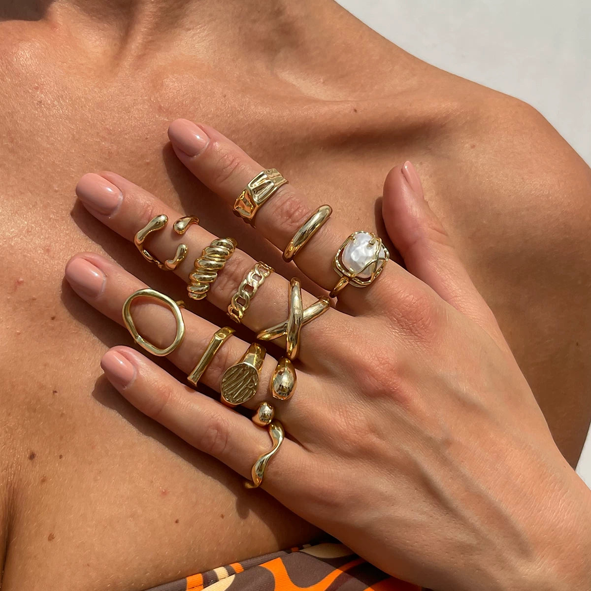 12-Piece Irregular Ring Metal Finger Set 2025 Summer Fashion Personality Internet Celebrity Temperament Stacked Ring Combination