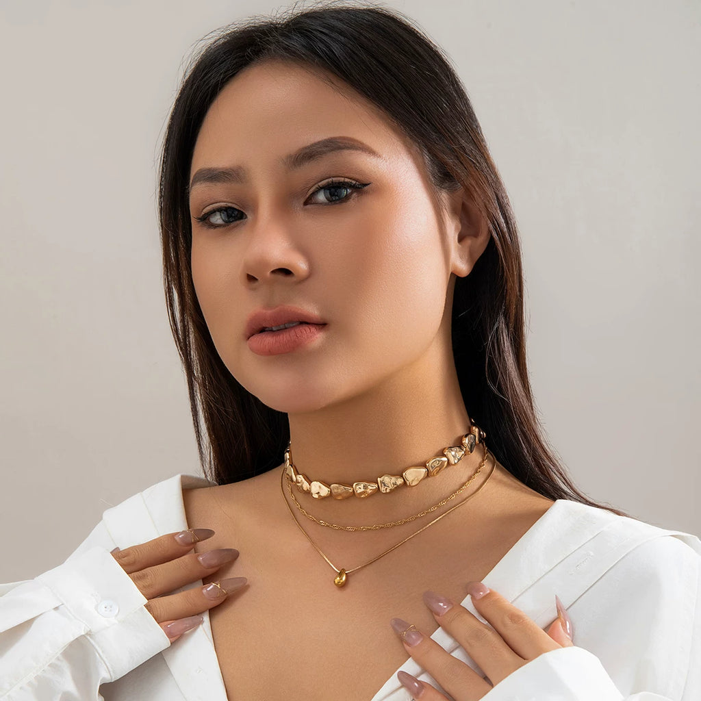 3-Piece Comma CCB Snake Bone Layered Clavicle Necklace Set – European & American Summer Fashion