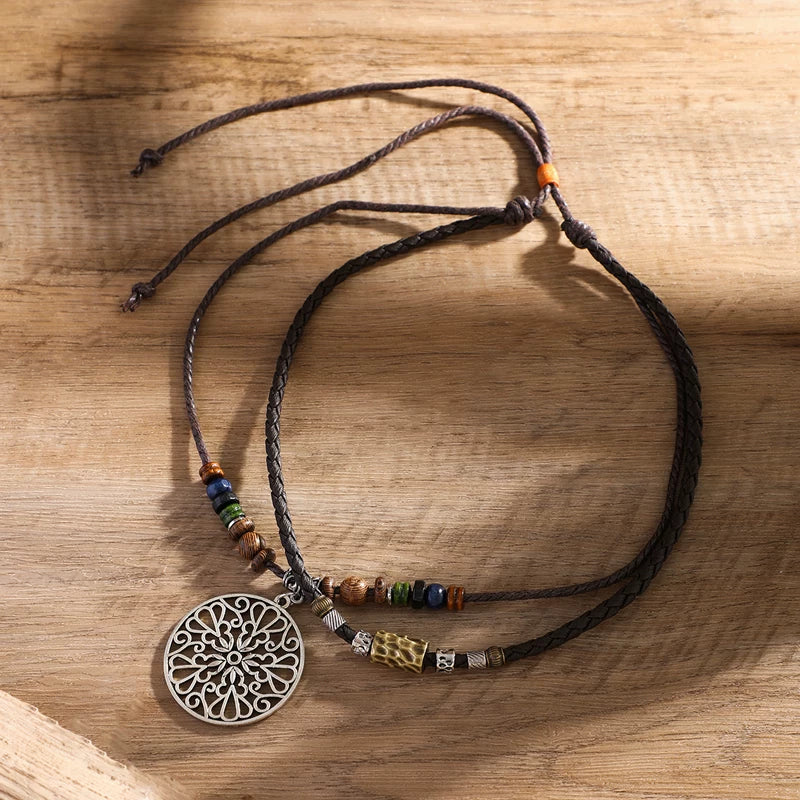 Adjustable Spiral Pendant Wax Rope Necklace for Women – Clavicle Chain Design