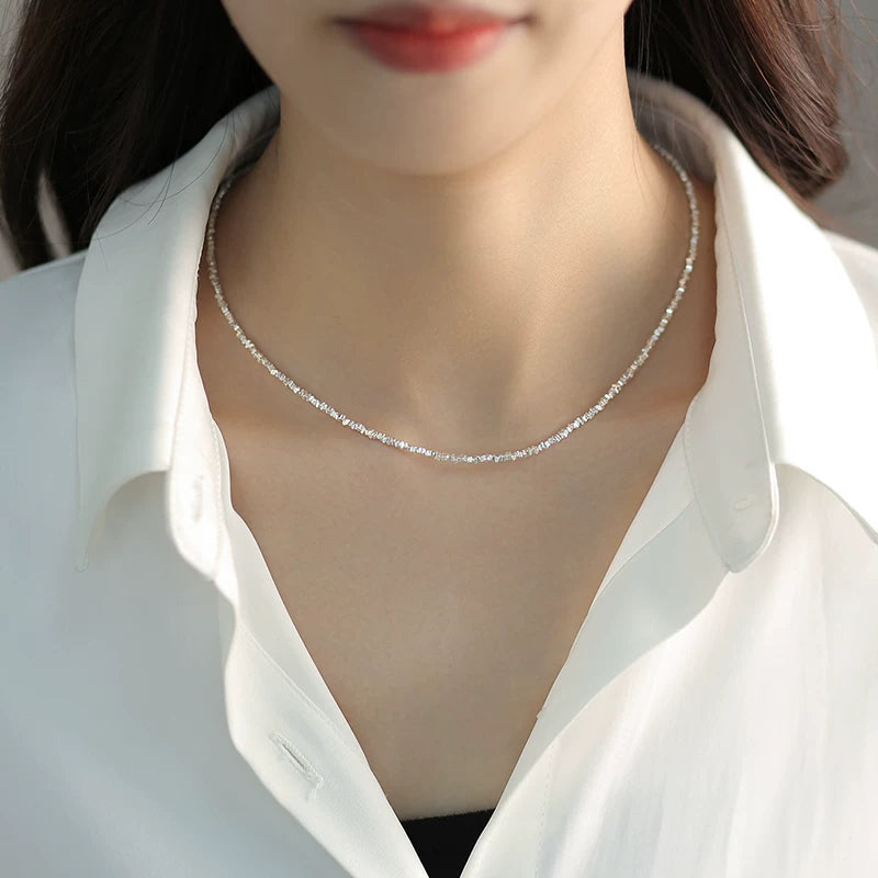 Broken Silver Style Pearl Necklace for Women – 925 Sterling Silver Fine Chain Clavicle Necklace