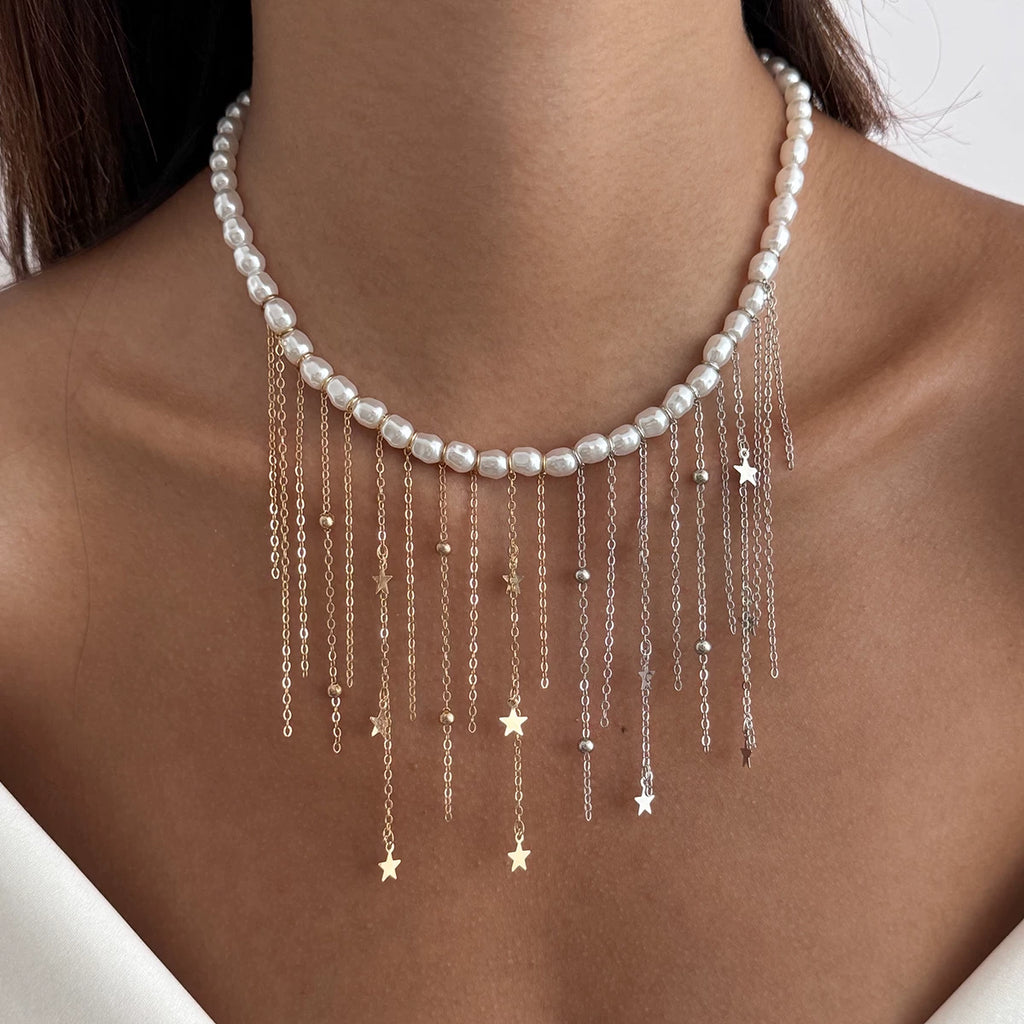 Imitation Pearl Chain Tassel Necklace for Women – Clavicle Chain Design