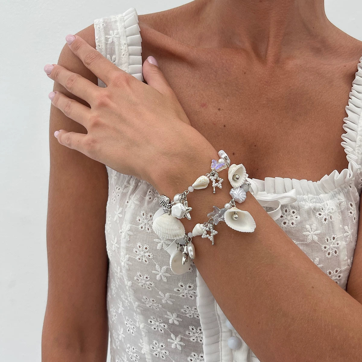 2-Piece Starfish & Scallop Shell Mix-and-Match Jewelry Set for Women – 2025 Summer Seaside Vacation Fashion Accessories