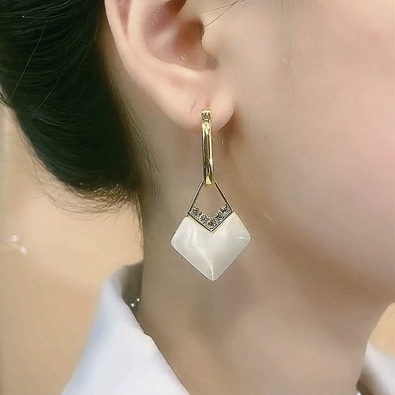 Geometric Rhombus Cat Eye Stone Earrings for Women – Ear Buckle Fashion Earrings