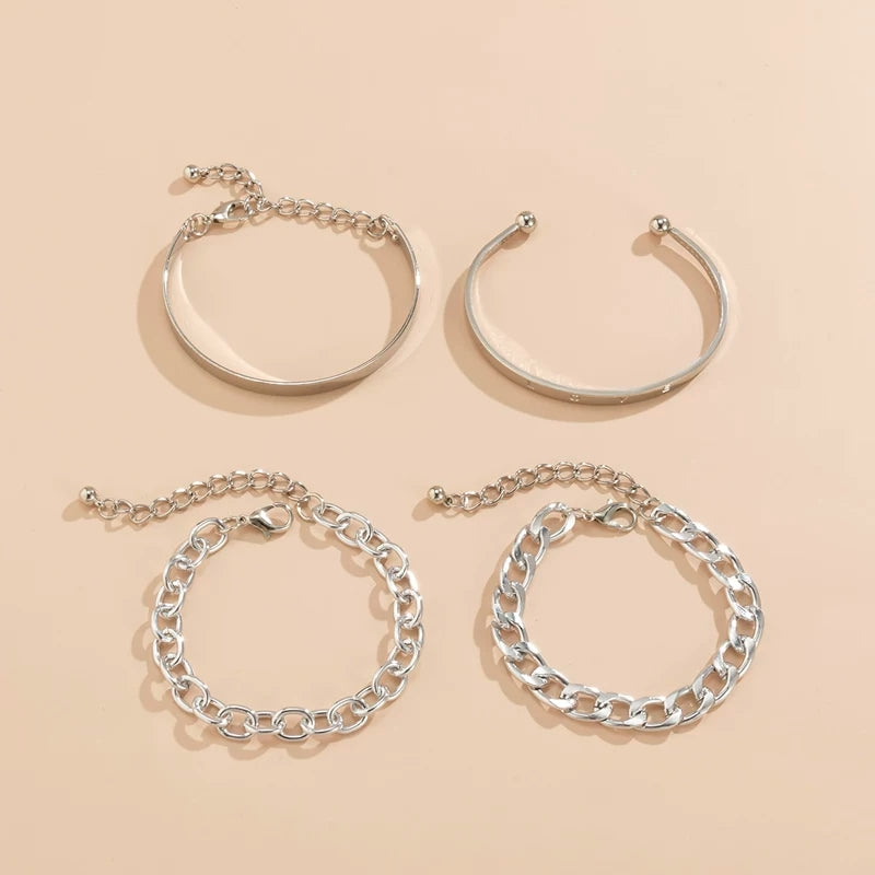 Metal Bracelet Set for Women – European & American Summer Minimalist Hip Hop Style Cold Aesthetic Fashion Jewelry