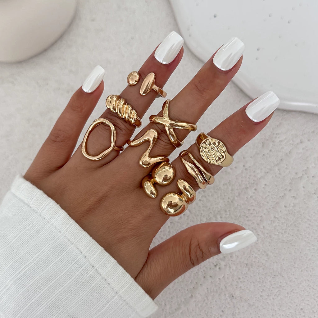 11-Piece Irregular Hollow Ring Set, Trendy, Fashionable And Versatile Accessories For Internet Celebrity Photo Shoots