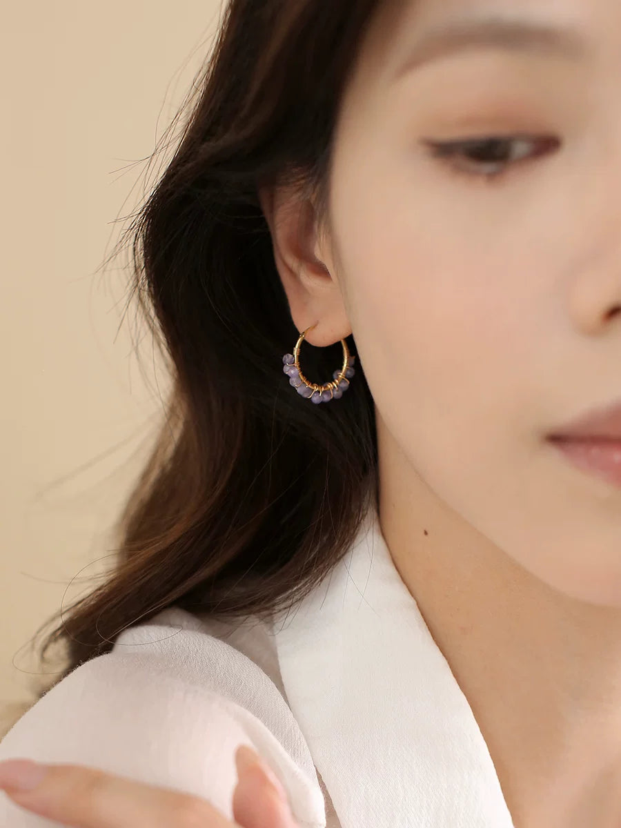 Tanzanite Hoop Earrings for Women – French Retro Palace Style Small Round Earrings