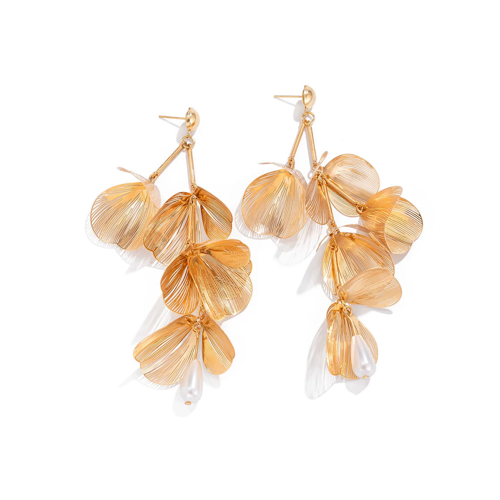 Tassel Imitation Pearl Ginkgo Leaf Earrings for Women – European & American Summer Trendy Fashion Travel Ear Jewelry