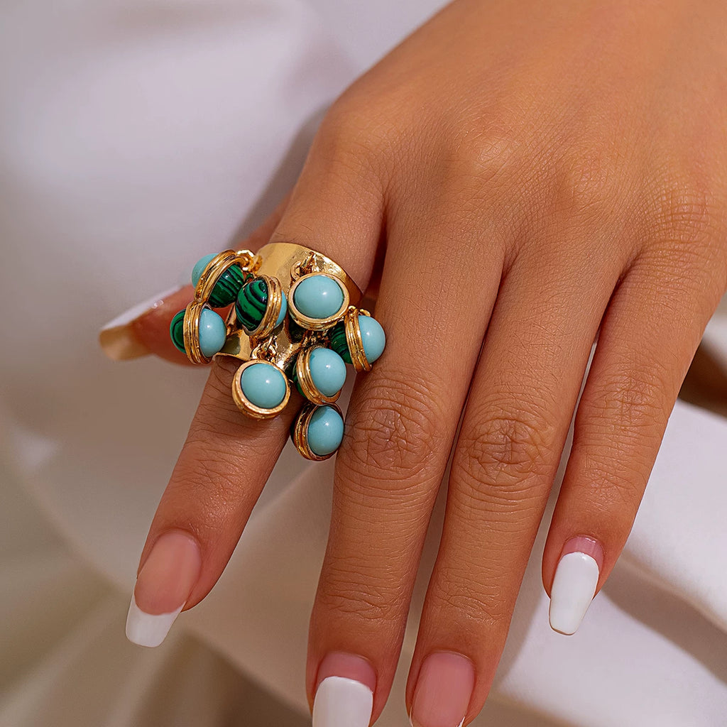 Irregular Colored Round Gemstone Ring For Women European And American Hip-Hop Trend Creative Personality Niche Design Ring