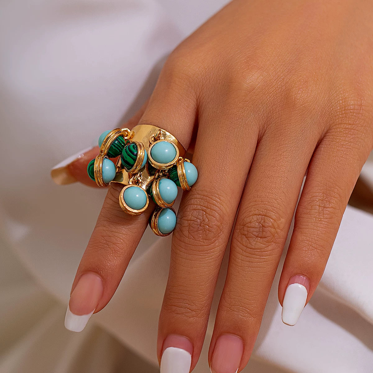 Irregular Colored Round Gemstone Ring For Women European And American Hip-Hop Trend Creative Personality Niche Design Ring