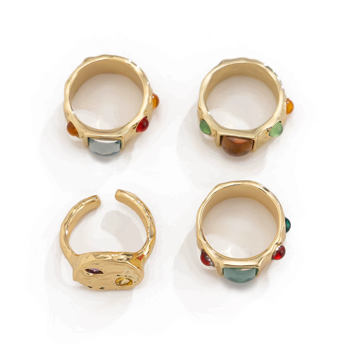 4 Piece Color Gemstone Ring Set European And American Autumn Trendy Up To Luxury Niche Design Photo Travel Accessories