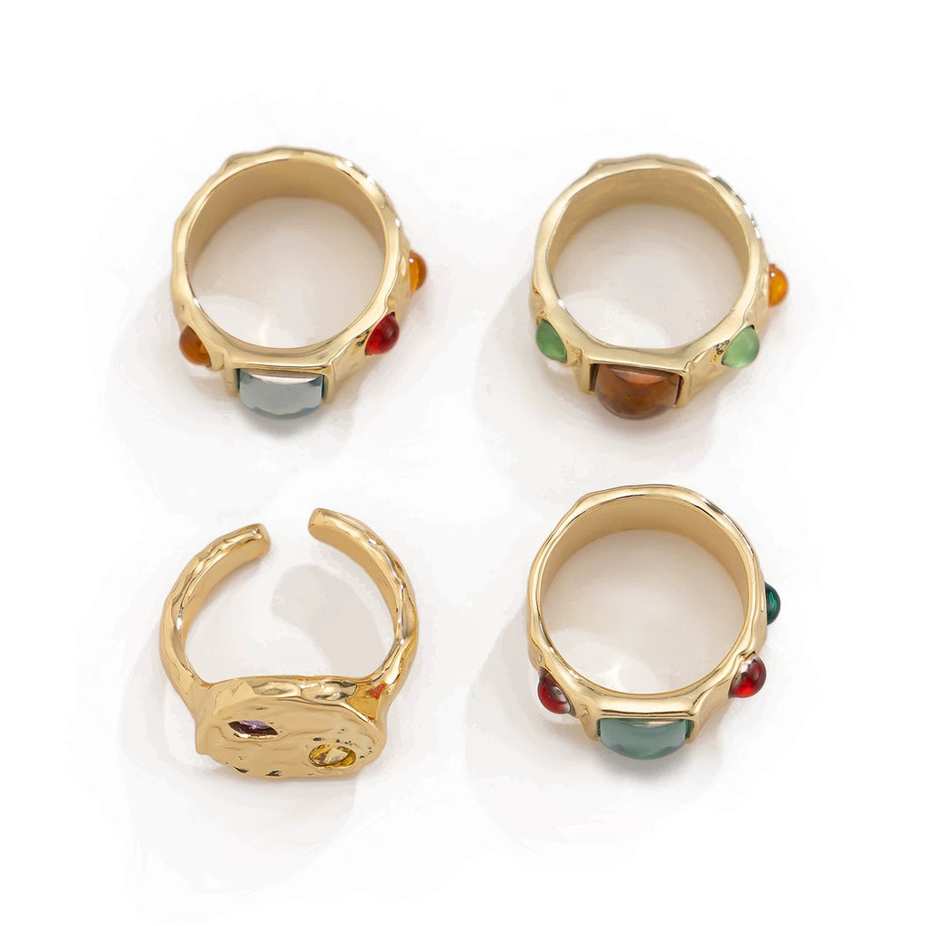 4 Piece Color Gemstone Ring Set European And American Autumn Trendy Up To Luxury Niche Design Photo Travel Accessories