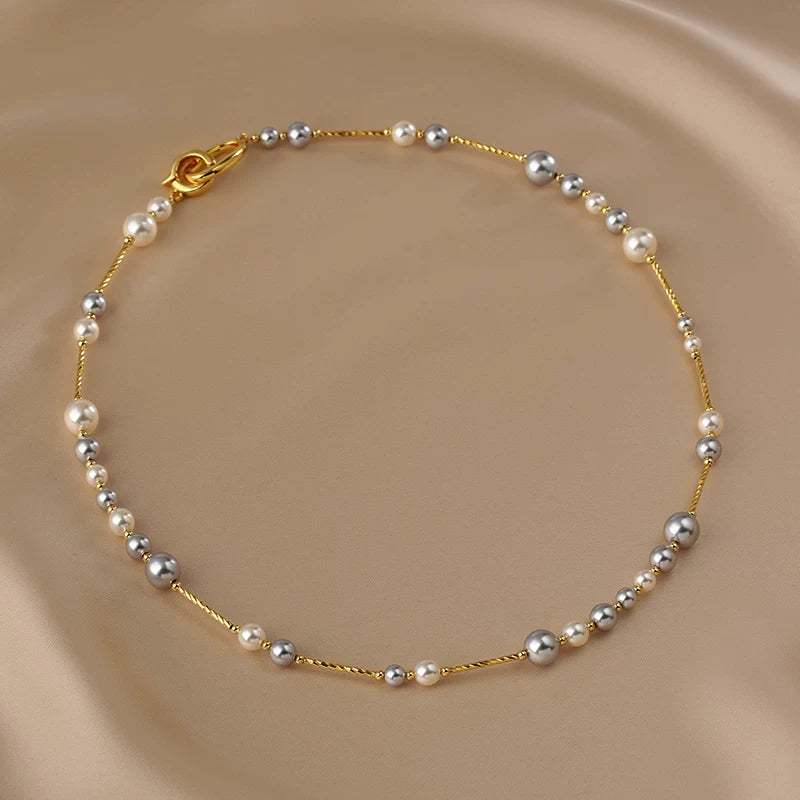 Mixed Color Round Pearl Sweater Necklace for Women – 14K Gold-Filled Long Chain Necklace