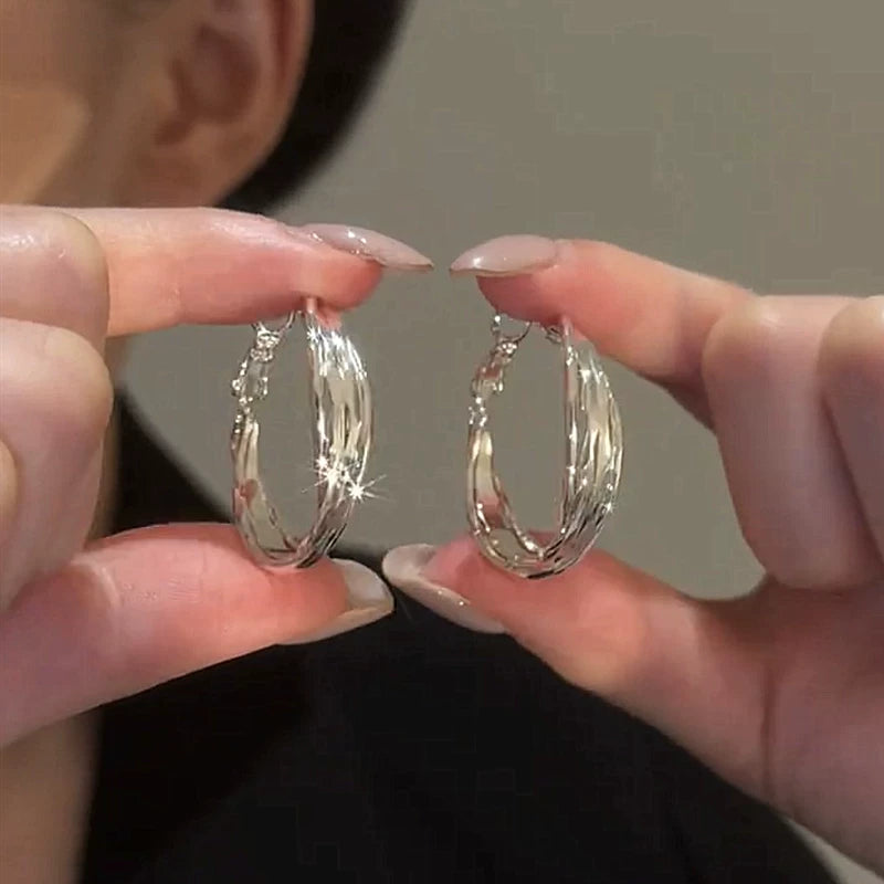 Glossy Multi-Layer Hoop Earrings for Women – Silver Needle Large Round Earrings, Gold and Silver Fashion Jewelry