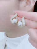Pearl Shell Bead Teardrop Earrings for Women – Silver Needle Drop Fashion Earrings