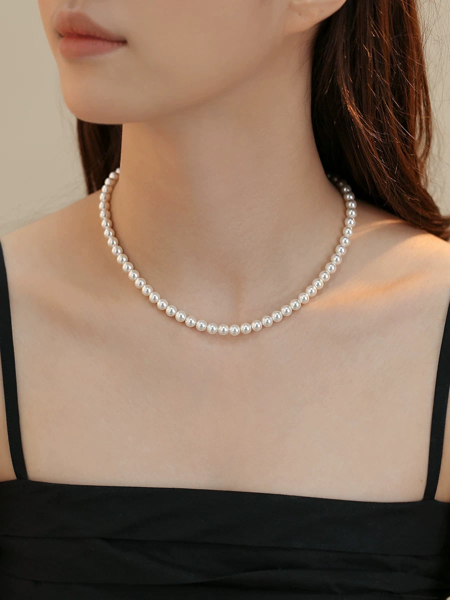 6mm Pearl Stacked Clavicle Necklace for Women – Minimalist Layered Pearl Necklace