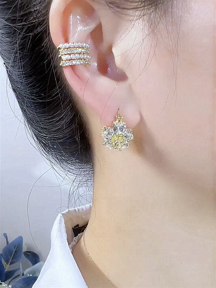 Cat Eye Zircon Flower Two-Way Earrings for Women – Ear Buckle Convertible Fashion Earrings