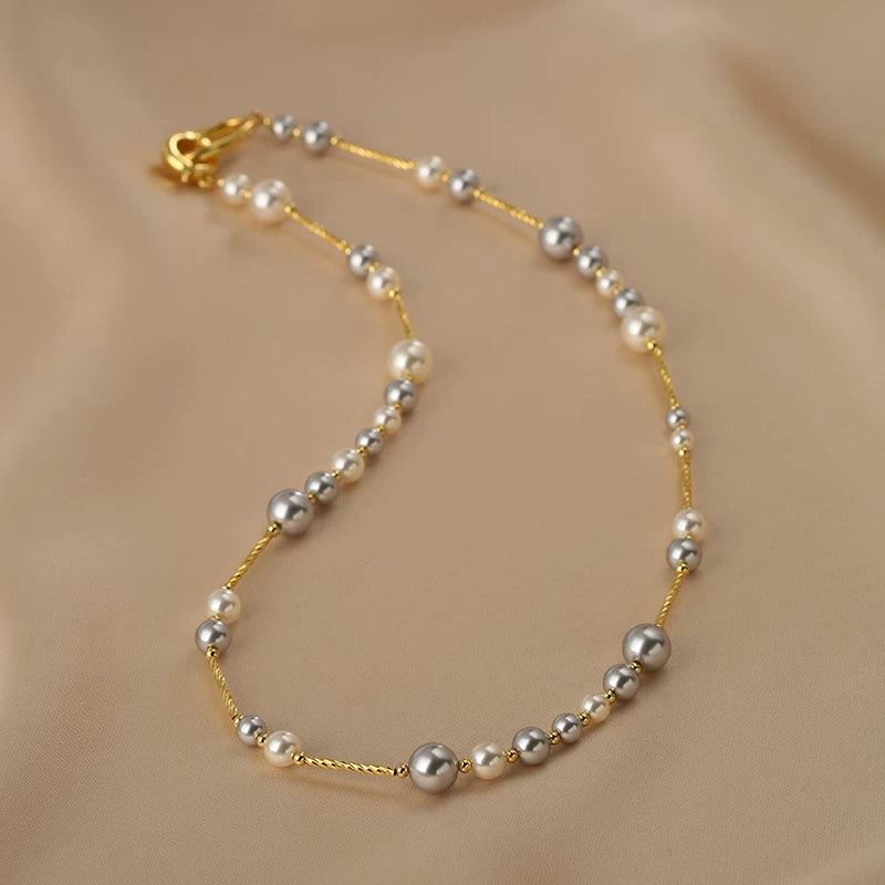 Mixed Color Round Pearl Sweater Necklace for Women – 14K Gold-Filled Long Chain Necklace