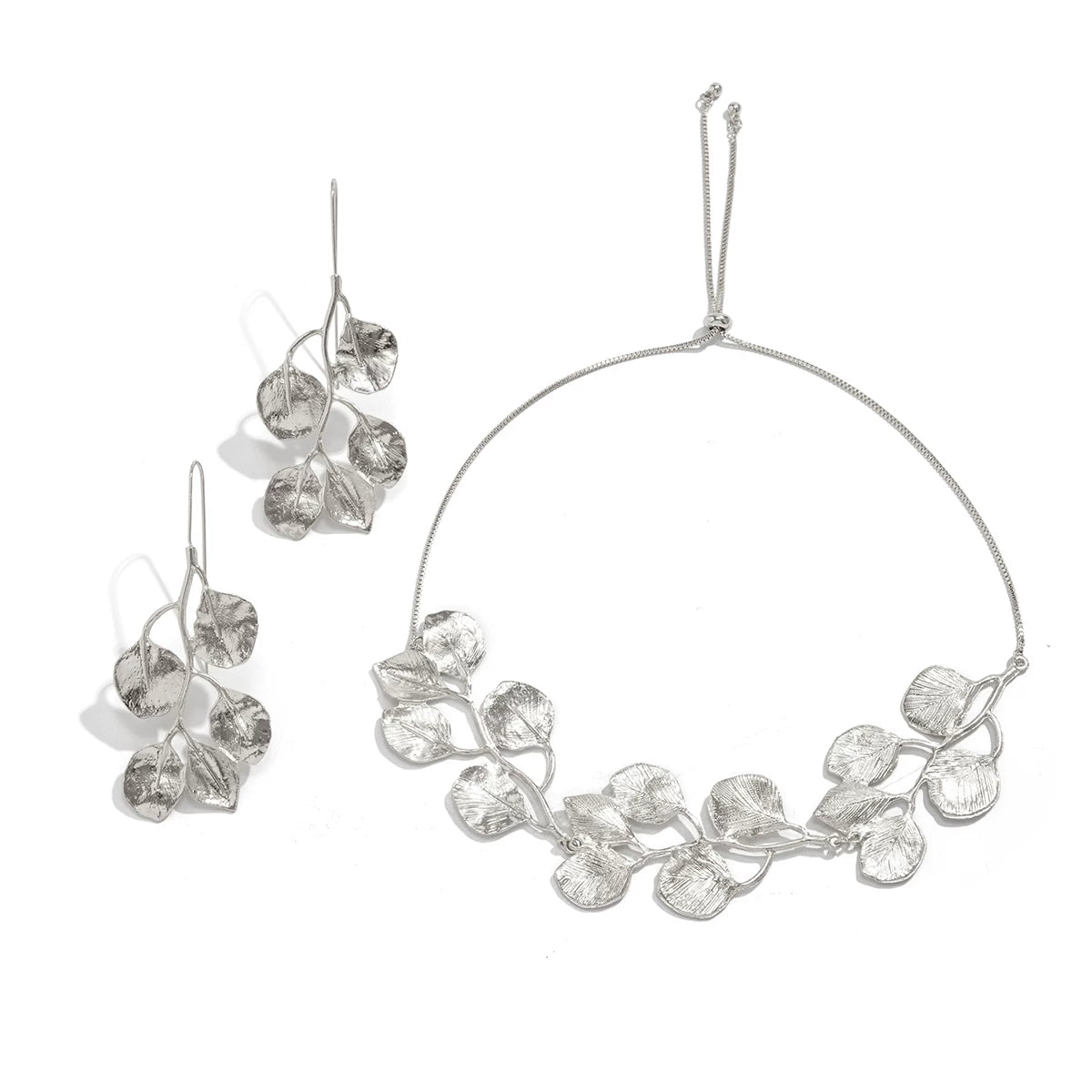 Metal Leaf Splicing Jewelry Set for Women – Choker, Earrings & Necklace