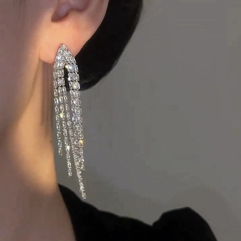 Long Tassel Earrings for Women – S925 Silver Needle Elegant Drop Earrings