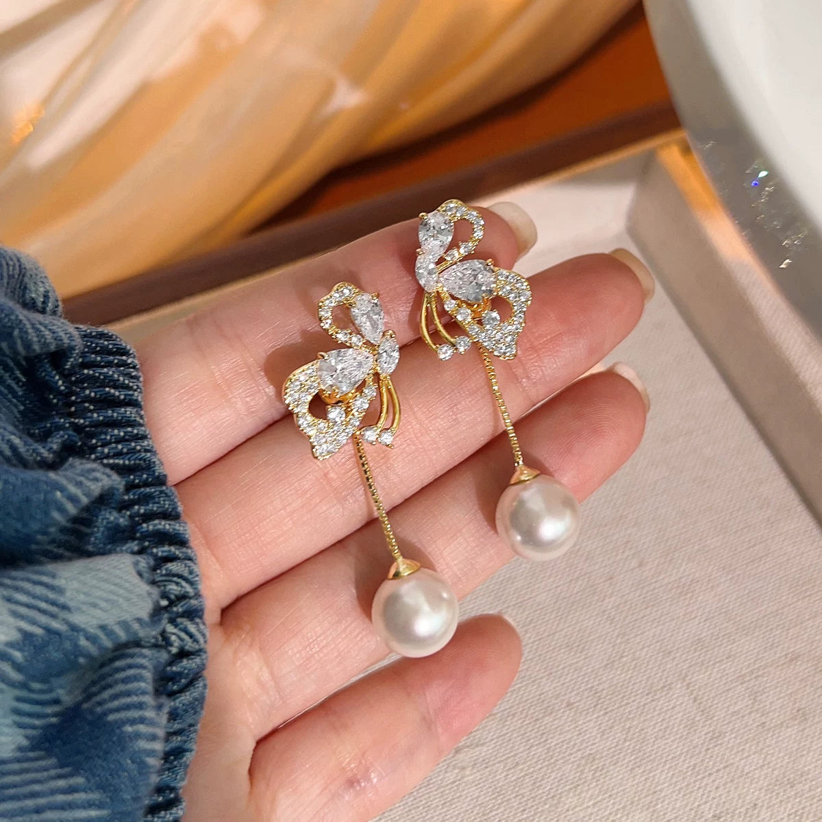 Convertible Butterfly Earrings with Cubic Zirconia & Imitation Pearl for Women – S925 Silver Post, 2025 Trendy Fashion Jewelry
