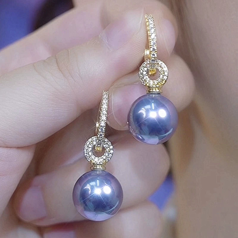 Purple Pearl Earrings for Women – Elegant Fashion Pearl Earrings, Lightweight Daily Jewelry