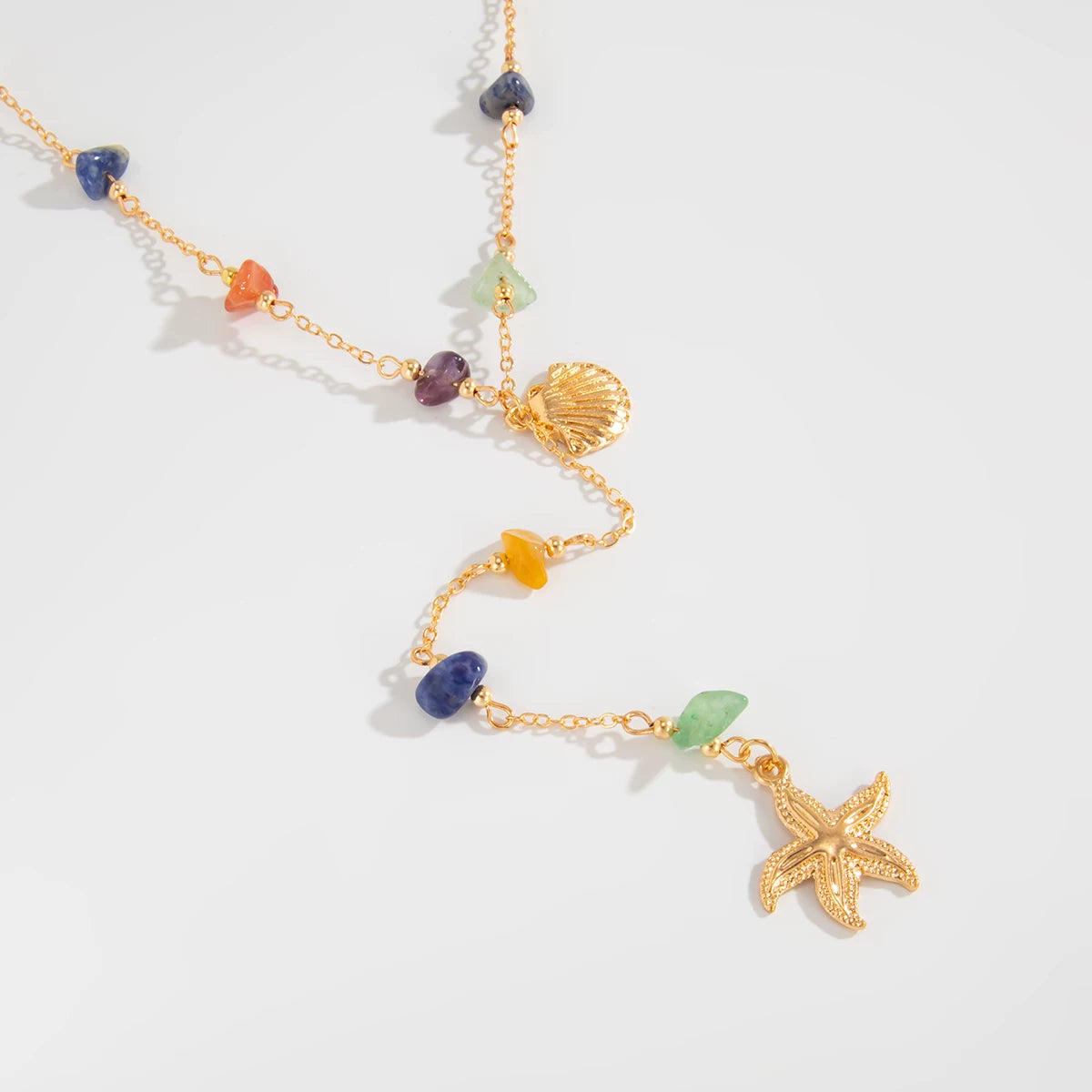 Starfish Scallop Imitation Turquoise Necklace For Women European And American Summer Fashion Sexy Versatile Internet Celebrity Matching Clothing Y-Shaped Necklace Necklace 𫔀