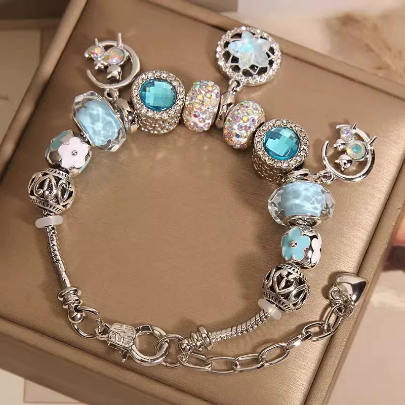 French-Style Blue Glass Bead Five-Pointed Star Bracelet for Women – Minimalist Retro Fashion Charm Jewelry