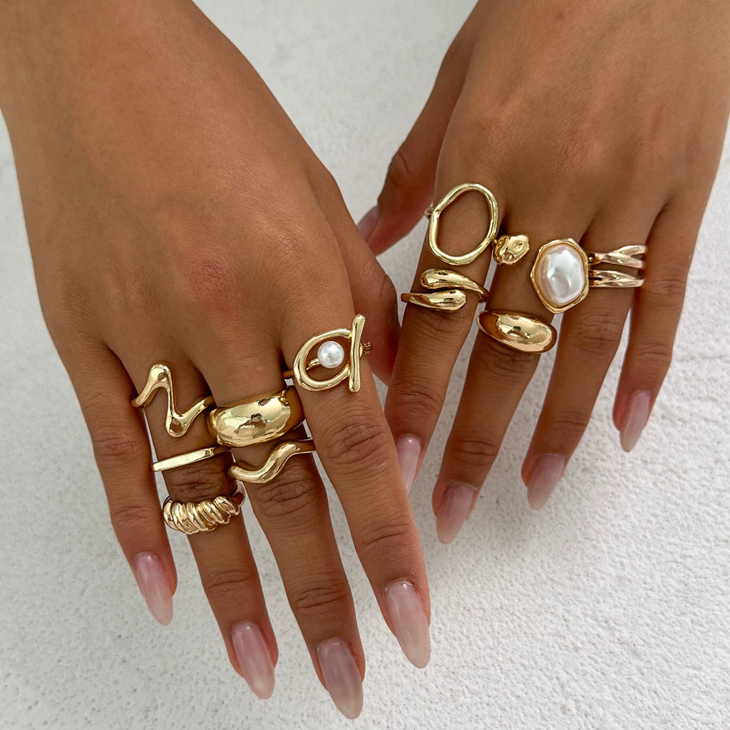 12-Piece Hollow Irregular Ring Set European And American Summer Fashion Niche Design Ins Style Street Style Accessories